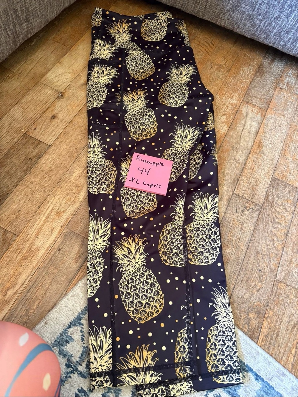 Constantly Varied Gear Black Leggings with Gold Pineapple Print XL Capris